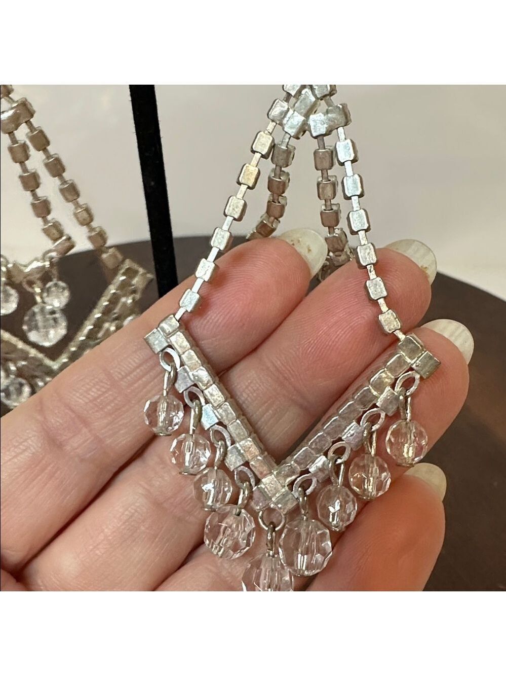 Vintage Style Rhinestone Chandelier Earrings | Crystal Drop Dangle | Bridal Glam - Picture 3 of 5